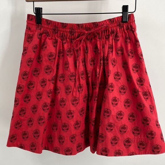Madewell Floral Red Elastic Waist Drawstring Skirt Size Small - Picture 1 of 6